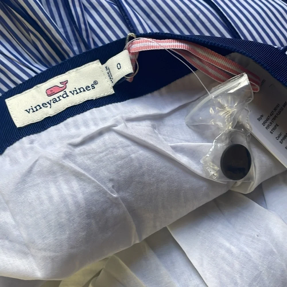 NWT Vineyard Vines Poplin Stripe Pleated A-Line Stripe Skirt Size 0 Blue White